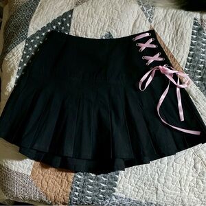 Sugar Thrillz Black Skirt with Pink Lace-Up